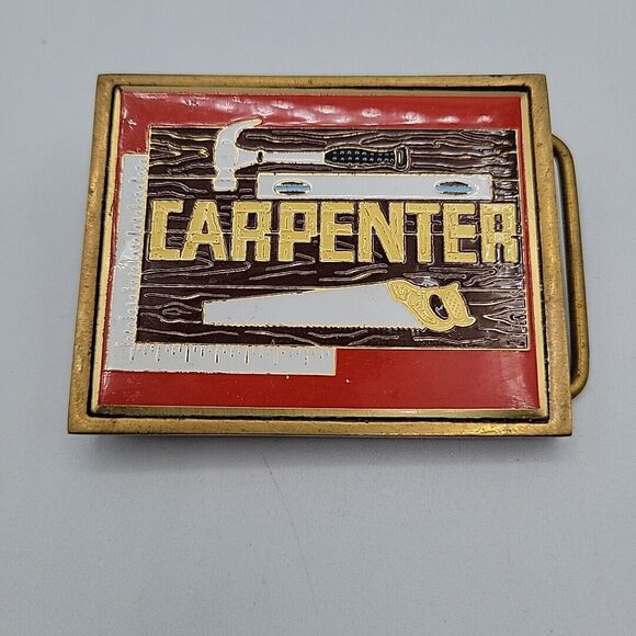 Vintage Carpenter Belt Buckle Solid Brass by Nap Inc. 1983 Tradesman/Builder - Picture 1 of 7